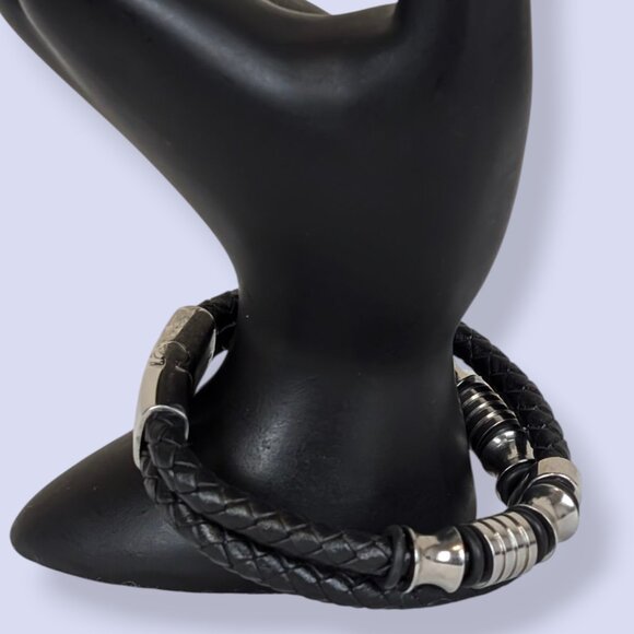 2-Strand Braided Leather Metal Accent Bracelet - Picture 2 of 7